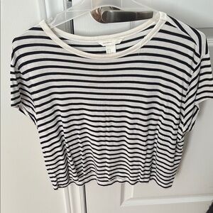 H&M Black & White Striped Cropped Tee
